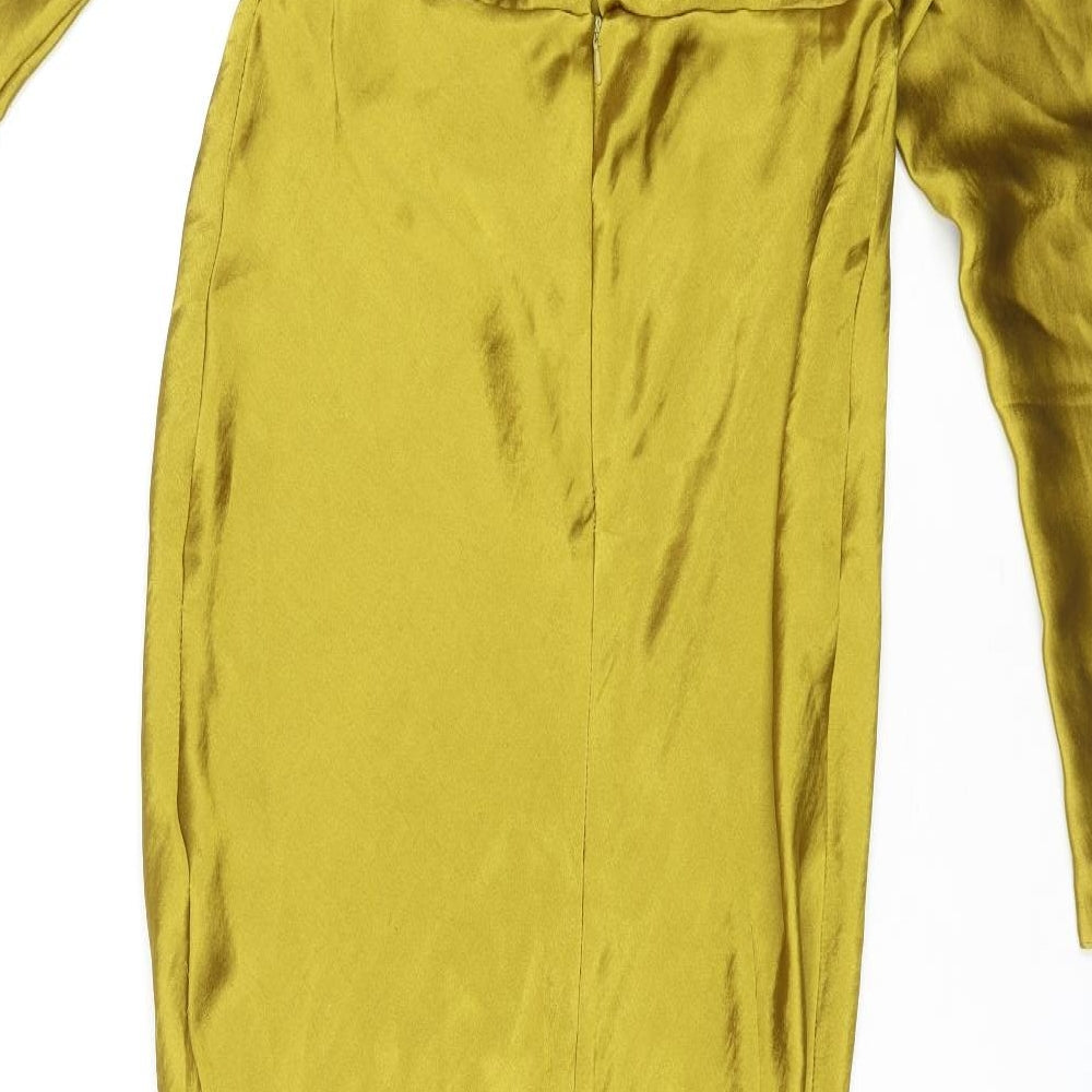 ASOS Womens Gold Polyester Maxi Size 12 V-Neck Zip