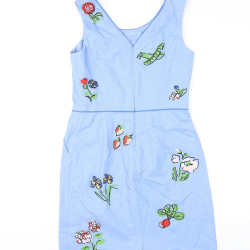Boden Womens Blue Geometric Cotton Shift Size 10 Boat Neck Zip