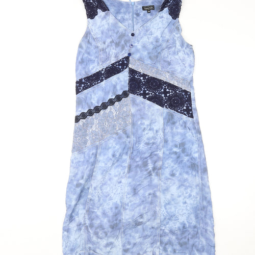 Pause Cafe Womens Blue Tie Dye Viscose Shift Size 10 V-Neck Zip
