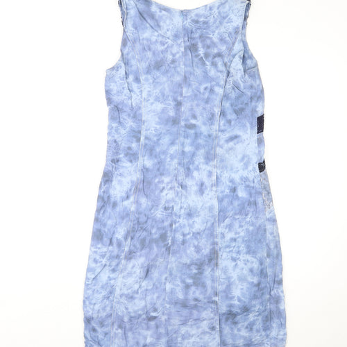 Pause Cafe Womens Blue Tie Dye Viscose Shift Size 10 V-Neck Zip
