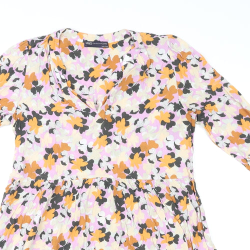 Marks and Spencer Womens Multicoloured Geometric Viscose A-Line Size 10 V-Neck Pullover