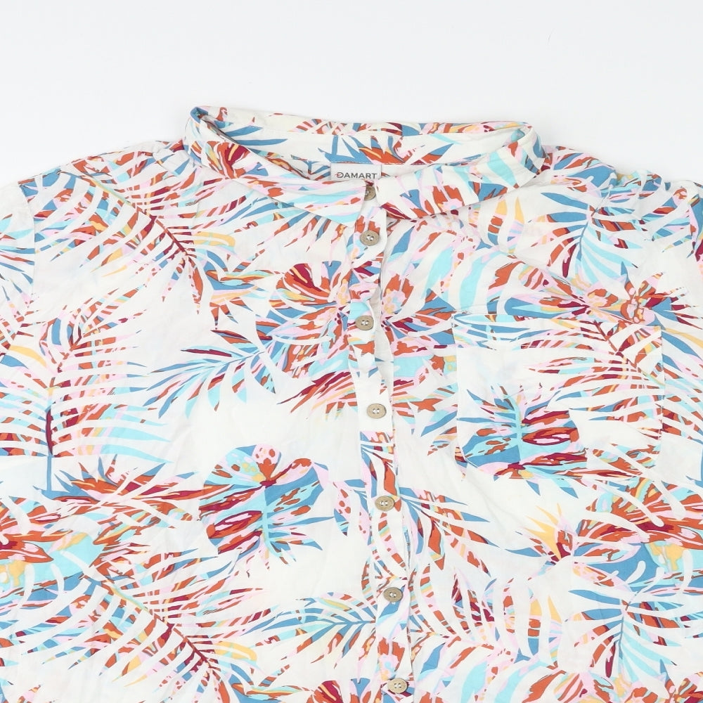 Damart Womens Multicoloured Geometric Viscose Basic Button-Up Size 28 Collared