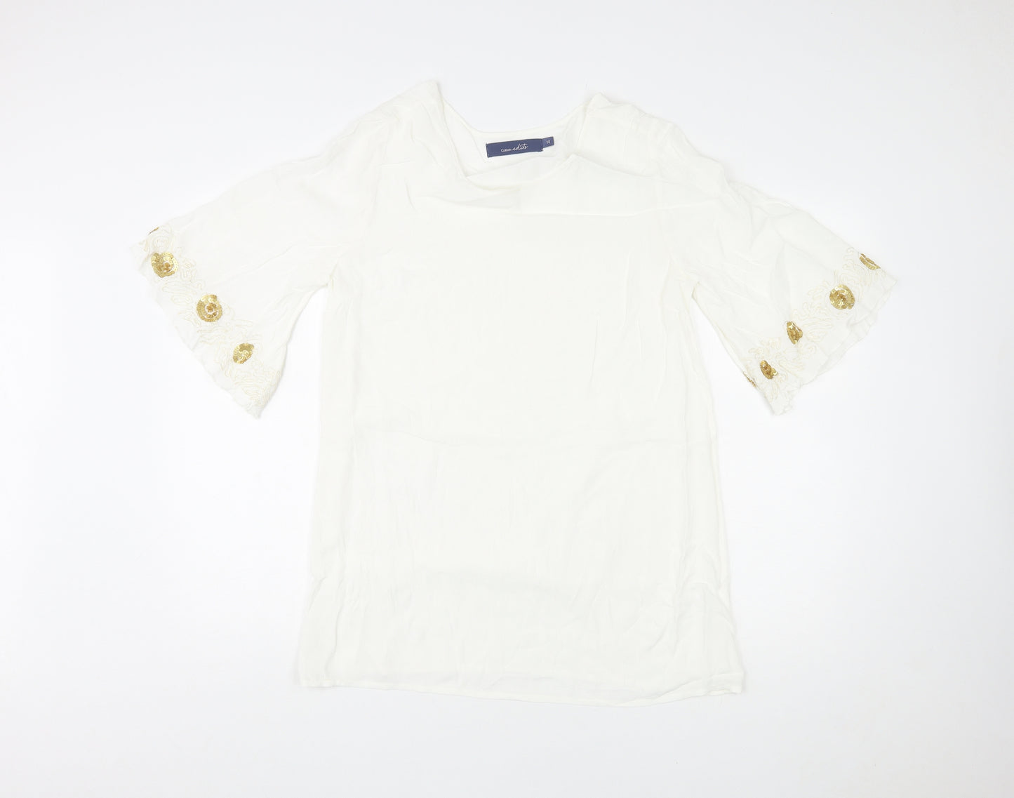 Cotton Edits Womens White Viscose Basic Blouse Size 10 Round Neck
