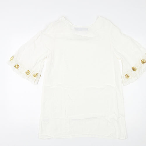 Cotton Edits Womens White Viscose Basic Blouse Size 10 Round Neck