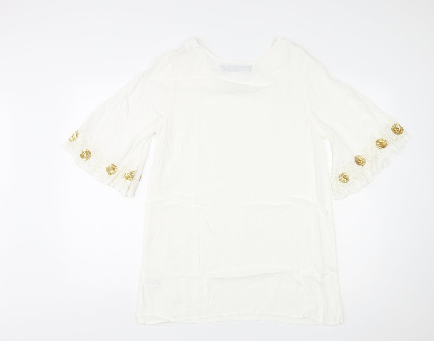 Cotton Edits Womens White Viscose Basic Blouse Size 10 Round Neck