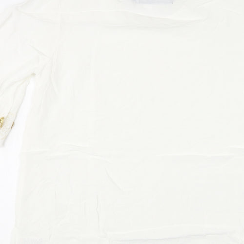 Cotton Edits Womens White Viscose Basic Blouse Size 10 Round Neck