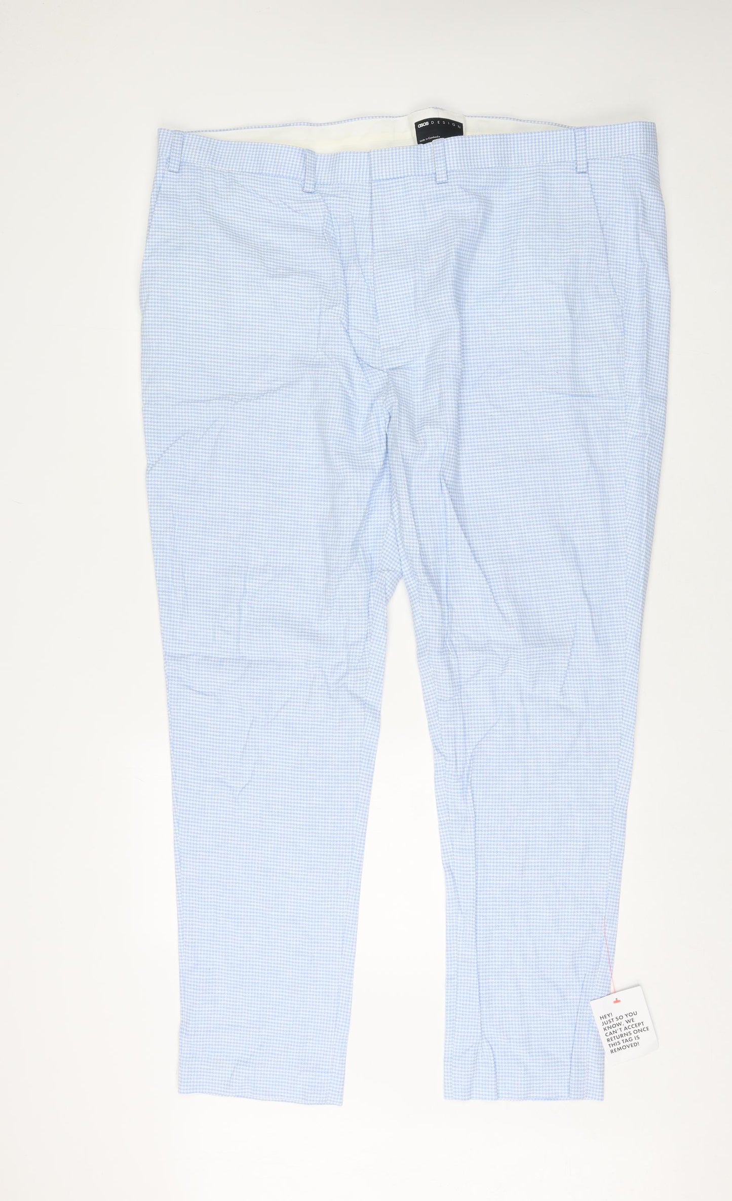 ASOS Mens Blue Geometric Linen Trousers Size 46 in L32 in Regular Zip