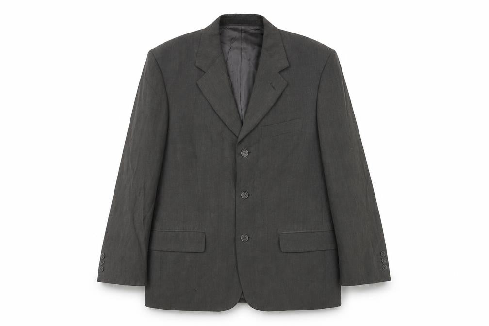 Front view of St Michael men’s grey linen jacket suit jacket, size 38, regular