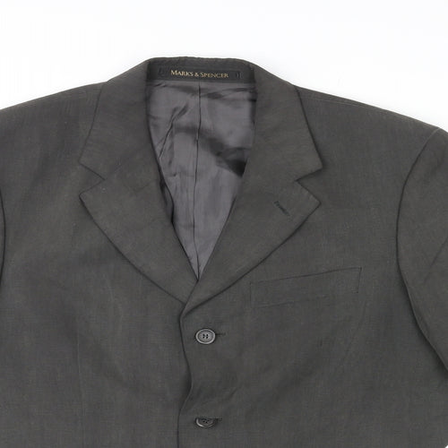 St Michael Mens Grey Linen Jacket Suit Jacket Size 38 Regular