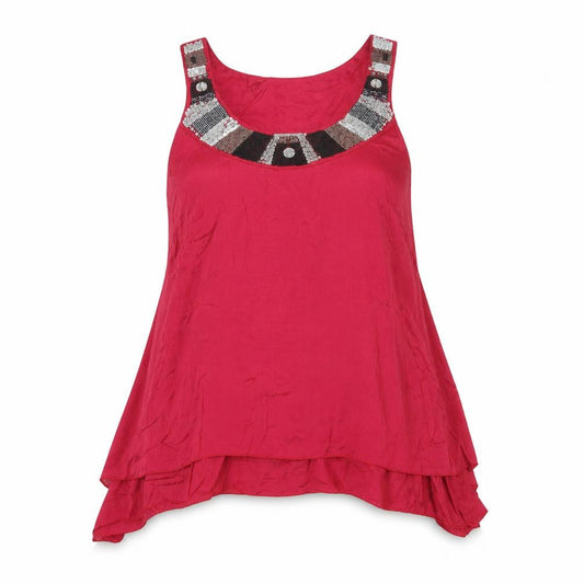 Front view of Red Herring women’s red viscose basic tank, size UK 14, round neck