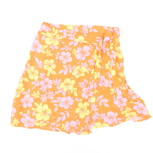 Divided by H&M Womens Multicoloured Floral Viscose Wrap Skirt Size 6 Button