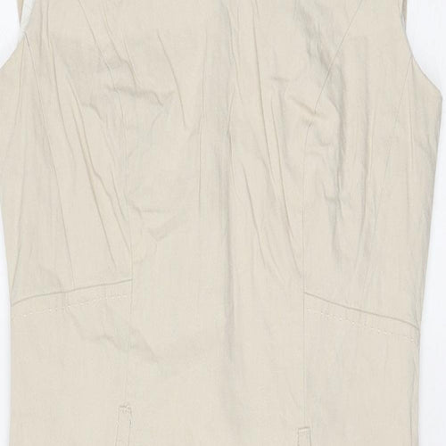 Marks and Spencer Womens Beige Linen Pencil Dress Size 8 V-Neck Zip