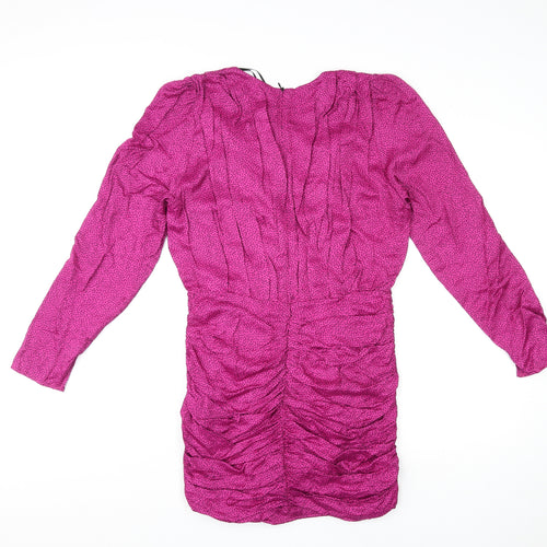 Zara Womens Purple Polka Dot Viscose Mini Size M V-Neck Zip