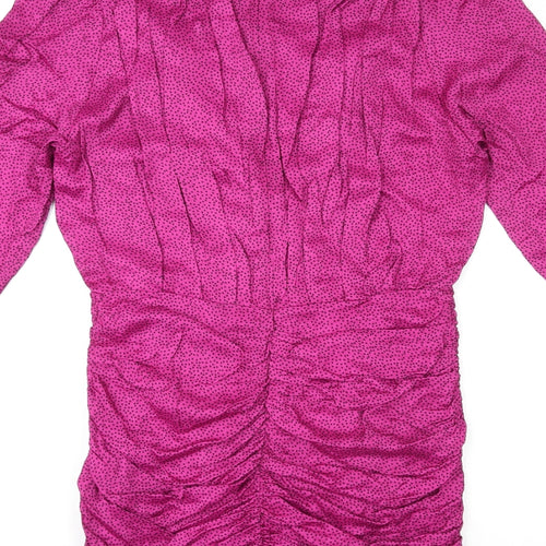 Zara Womens Purple Polka Dot Viscose Mini Size M V-Neck Zip
