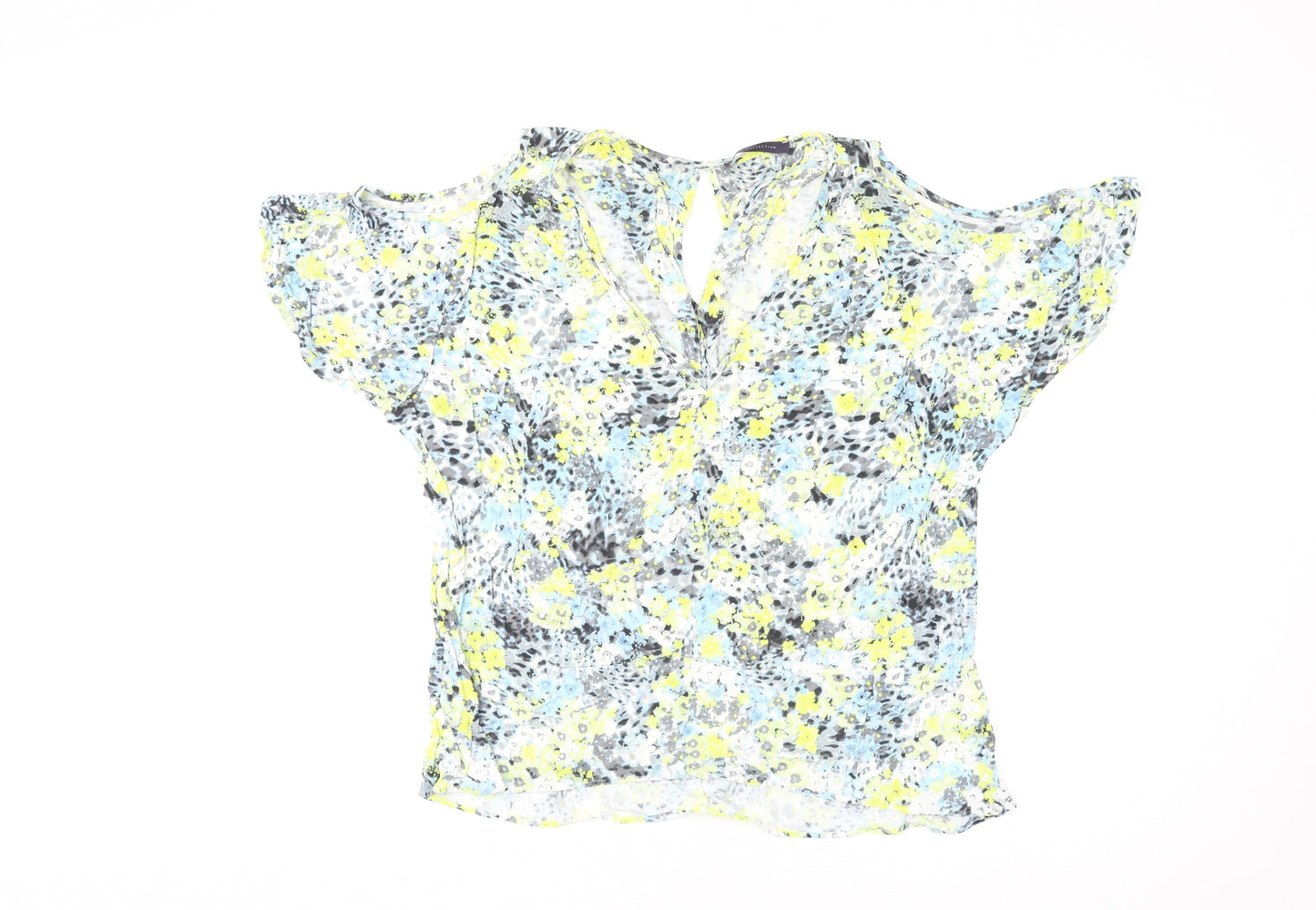 Marks and Spencer Womens Multicoloured Geometric Viscose Basic Blouse Size 14 V-Neck