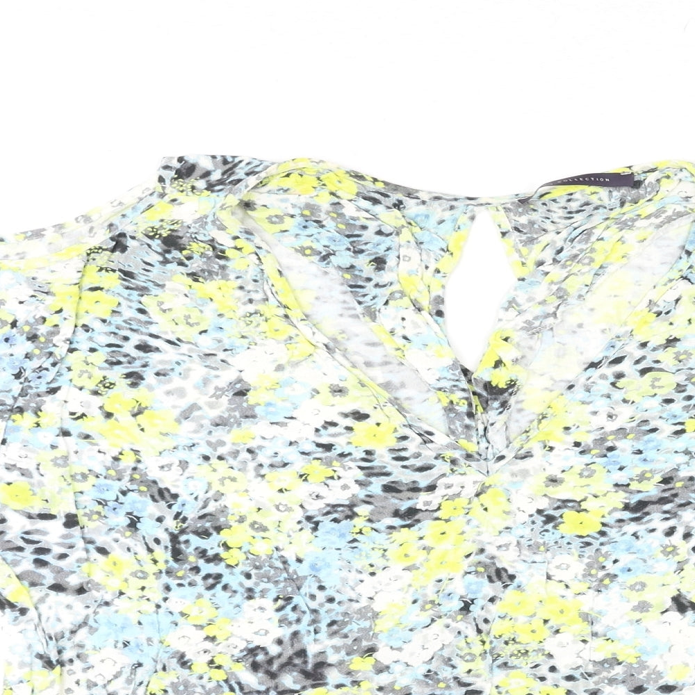 Marks and Spencer Womens Multicoloured Geometric Viscose Basic Blouse Size 14 V-Neck