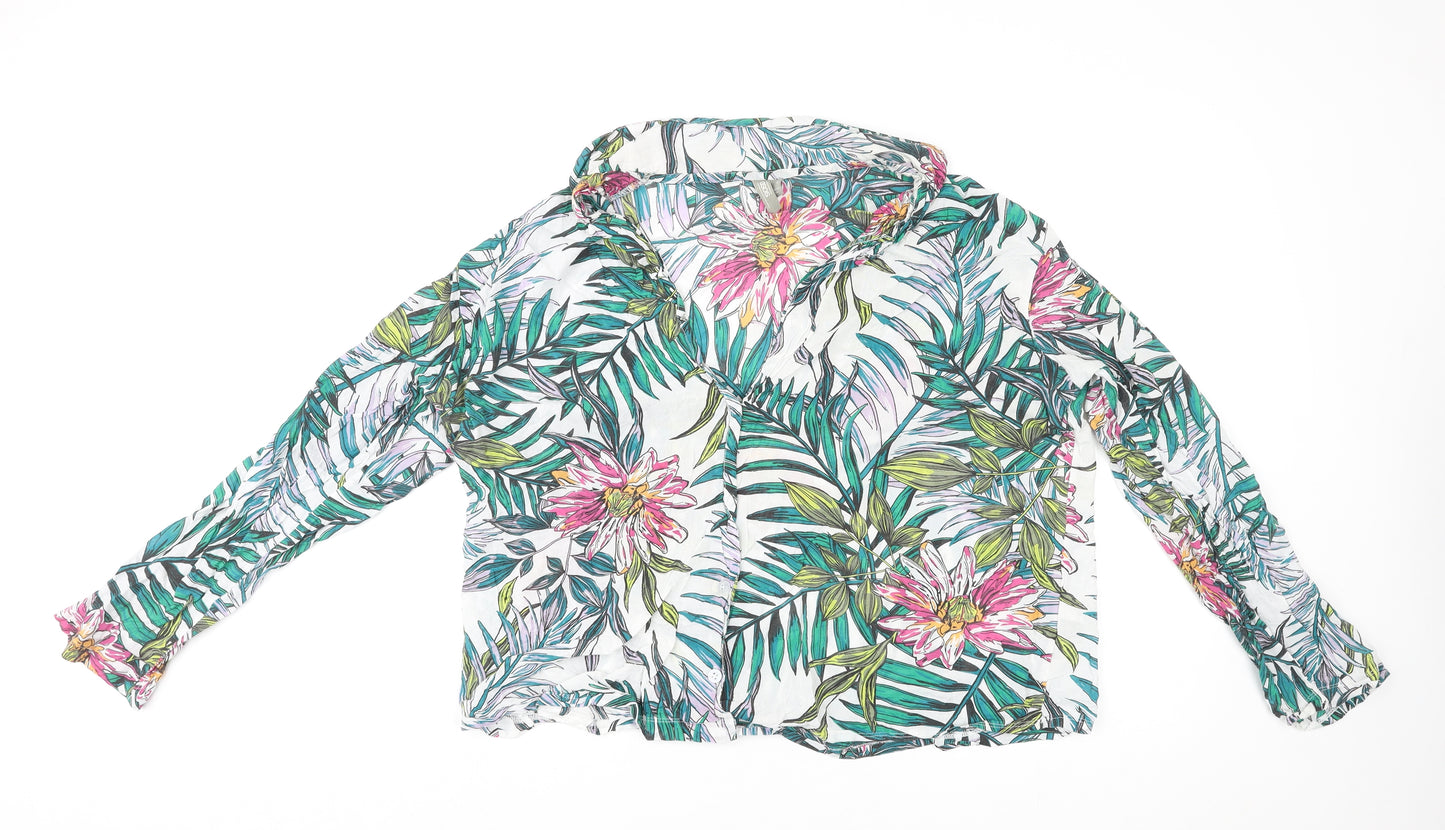 ASOS Womens Multicoloured Geometric Modal Basic Button-Up Size 20 Collared - Leaf Print