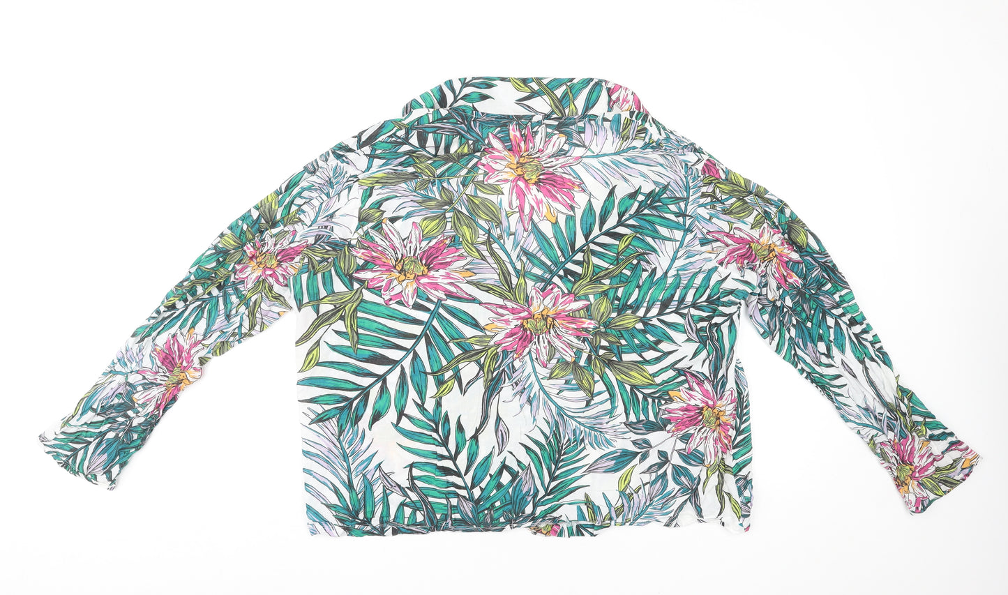 ASOS Womens Multicoloured Geometric Modal Basic Button-Up Size 20 Collared - Leaf Print