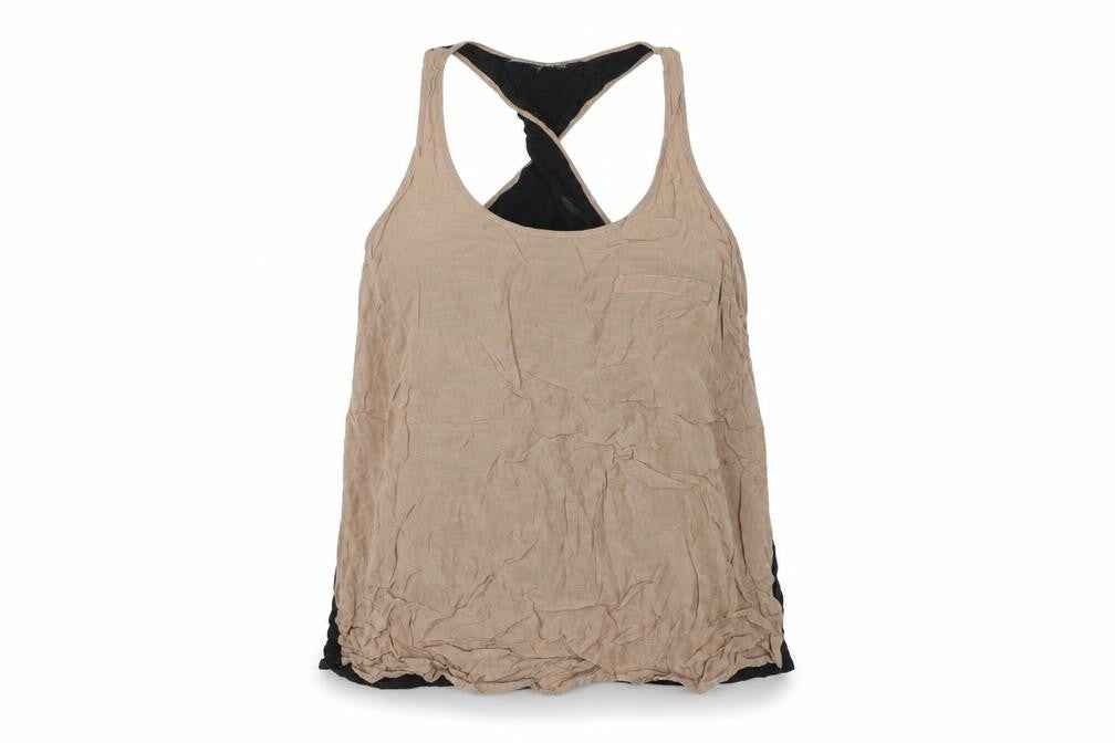 Front view of Marks & Spencer women’s blue viscose basic tank, size UK 18, round neck