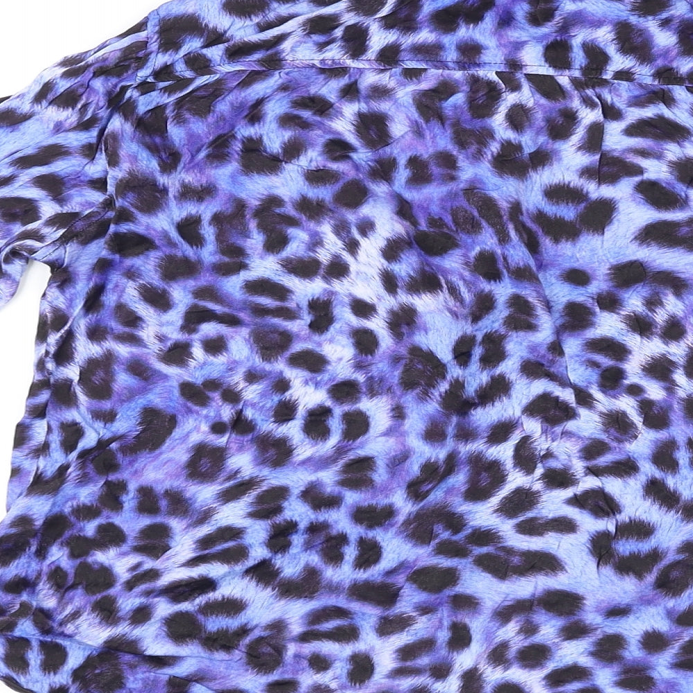 Halo Womens Purple Animal Print Viscose Basic Button-Up Size 8 Collared - Leopard Print