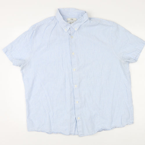 Marks and Spencer Womens Blue Striped Linen Basic Button-Up Size 2XL Collared