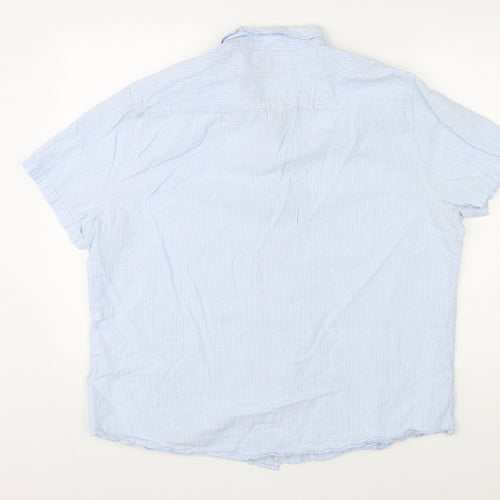 Marks and Spencer Womens Blue Striped Linen Basic Button-Up Size 2XL Collared