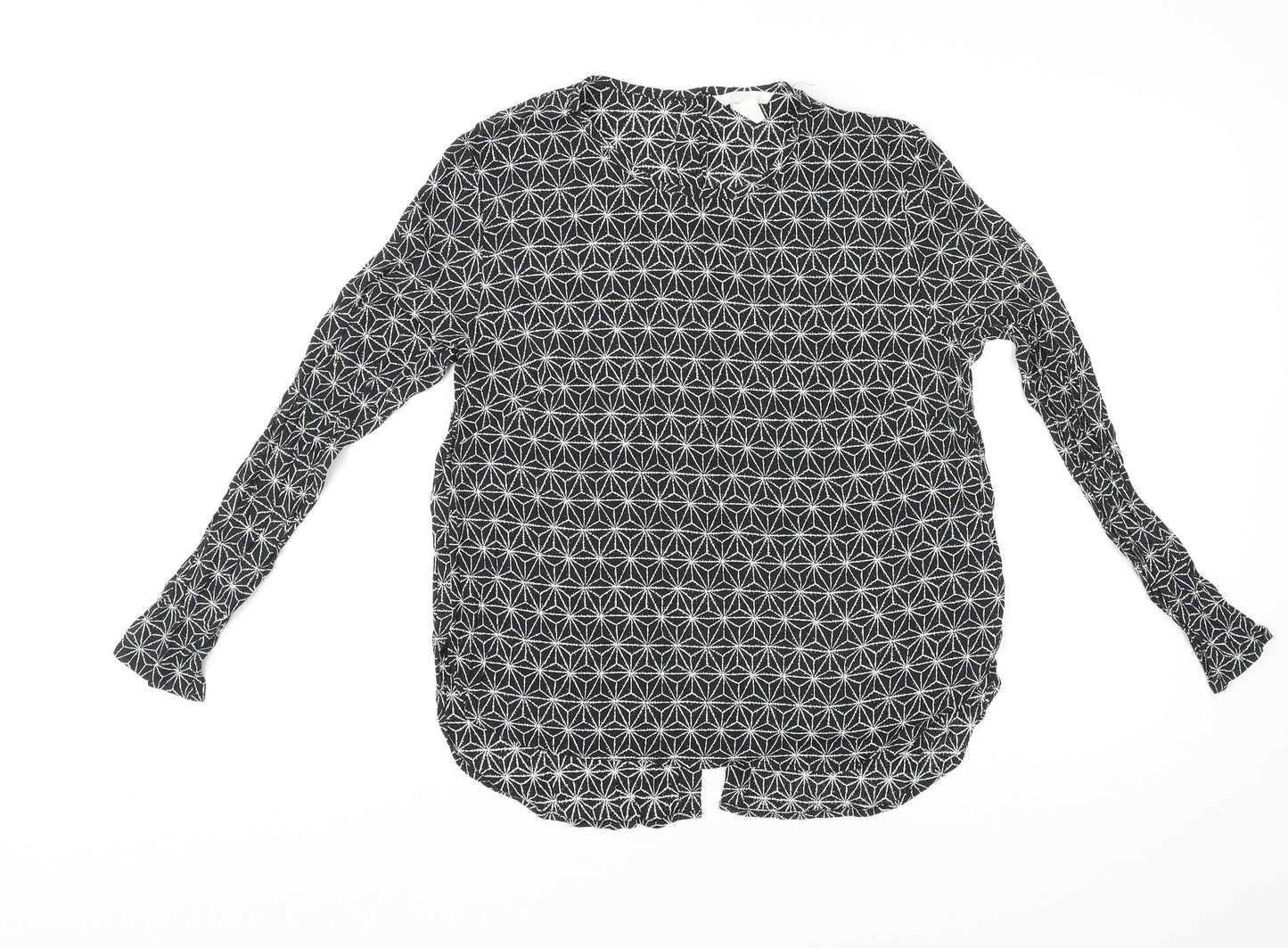 H&M Womens Black Geometric Viscose Basic Blouse Size 18 Round Neck