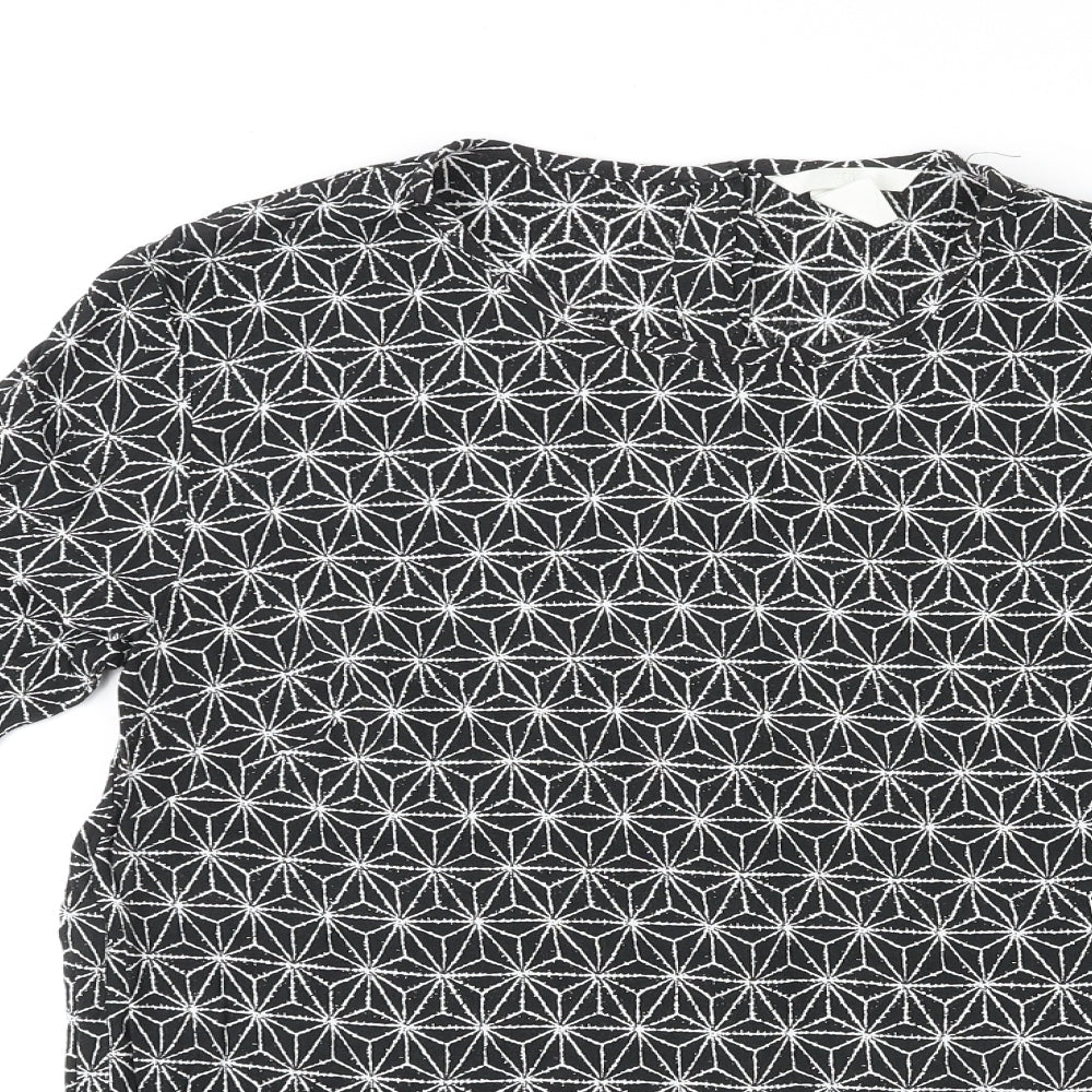 H&M Womens Black Geometric Viscose Basic Blouse Size 18 Round Neck