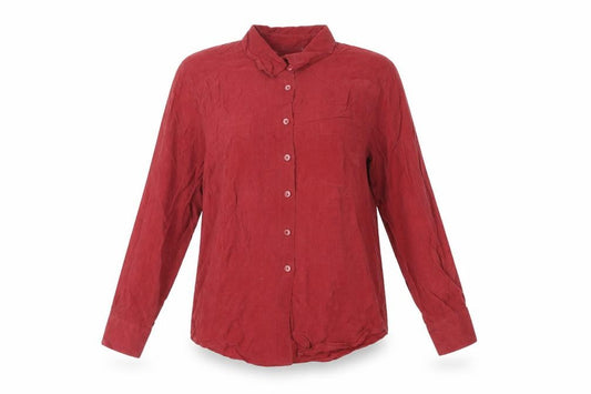 Front view of St Michael women’s red viscose basic button-up, size UK 10, collared