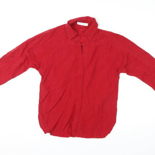Mango Womens Red Lyocell Basic Button-Up Size 2XS Collared