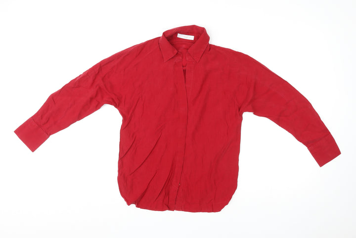 Mango Womens Red Lyocell Basic Button-Up Size 2XS Collared