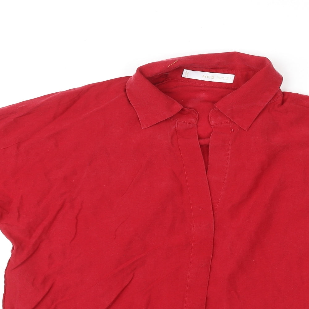 Mango Womens Red Lyocell Basic Button-Up Size 2XS Collared