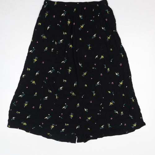 Marks and Spencer Womens Black Floral Viscose Peasant Skirt Size 14 Button
