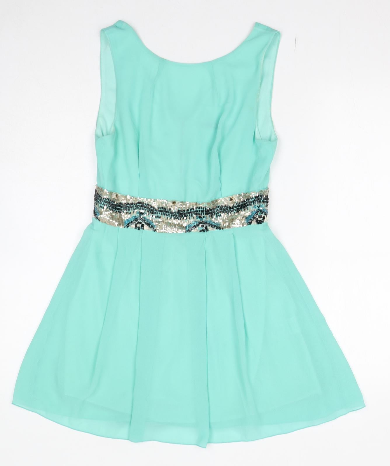 TFNC Womens Blue Polyester Mini Size XS Boat Neck Zip