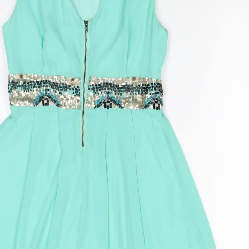 TFNC Womens Blue Polyester Mini Size XS Boat Neck Zip