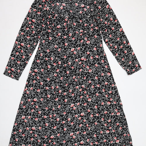 PRETTYLITTLETHING Womens Black Floral Polyester A-Line Size 16 Scoop Neck Zip