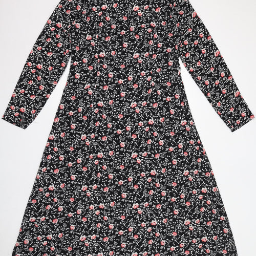 PRETTYLITTLETHING Womens Black Floral Polyester A-Line Size 16 Scoop Neck Zip