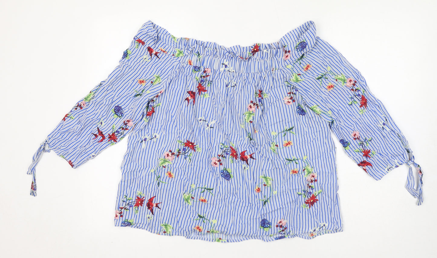 VILA Womens Blue Striped Viscose Basic Blouse Size M Off the Shoulder - Flower Pattern