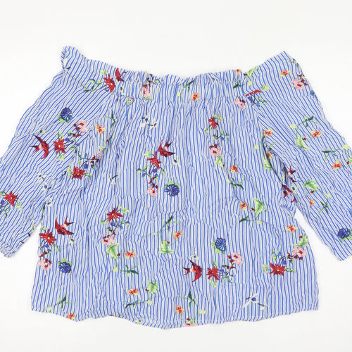 VILA Womens Blue Striped Viscose Basic Blouse Size M Off the Shoulder - Flower Pattern