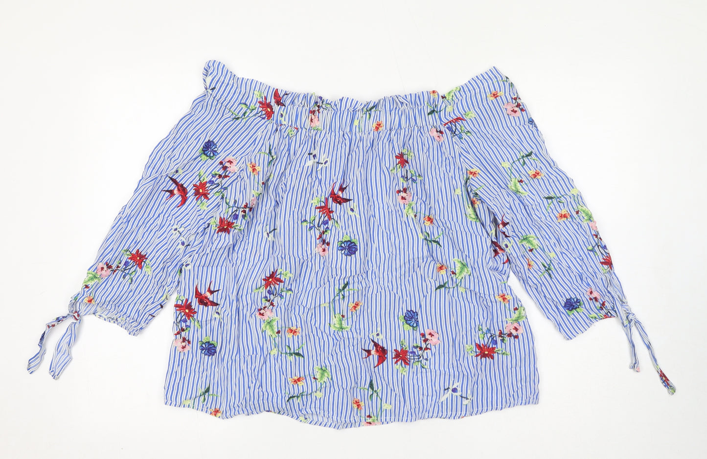 VILA Womens Blue Striped Viscose Basic Blouse Size M Off the Shoulder - Flower Pattern