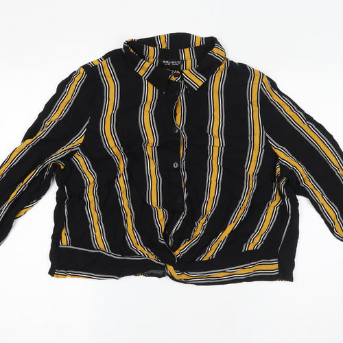 Select Womens Black Striped Viscose Basic Button-Up Size 16 Collared