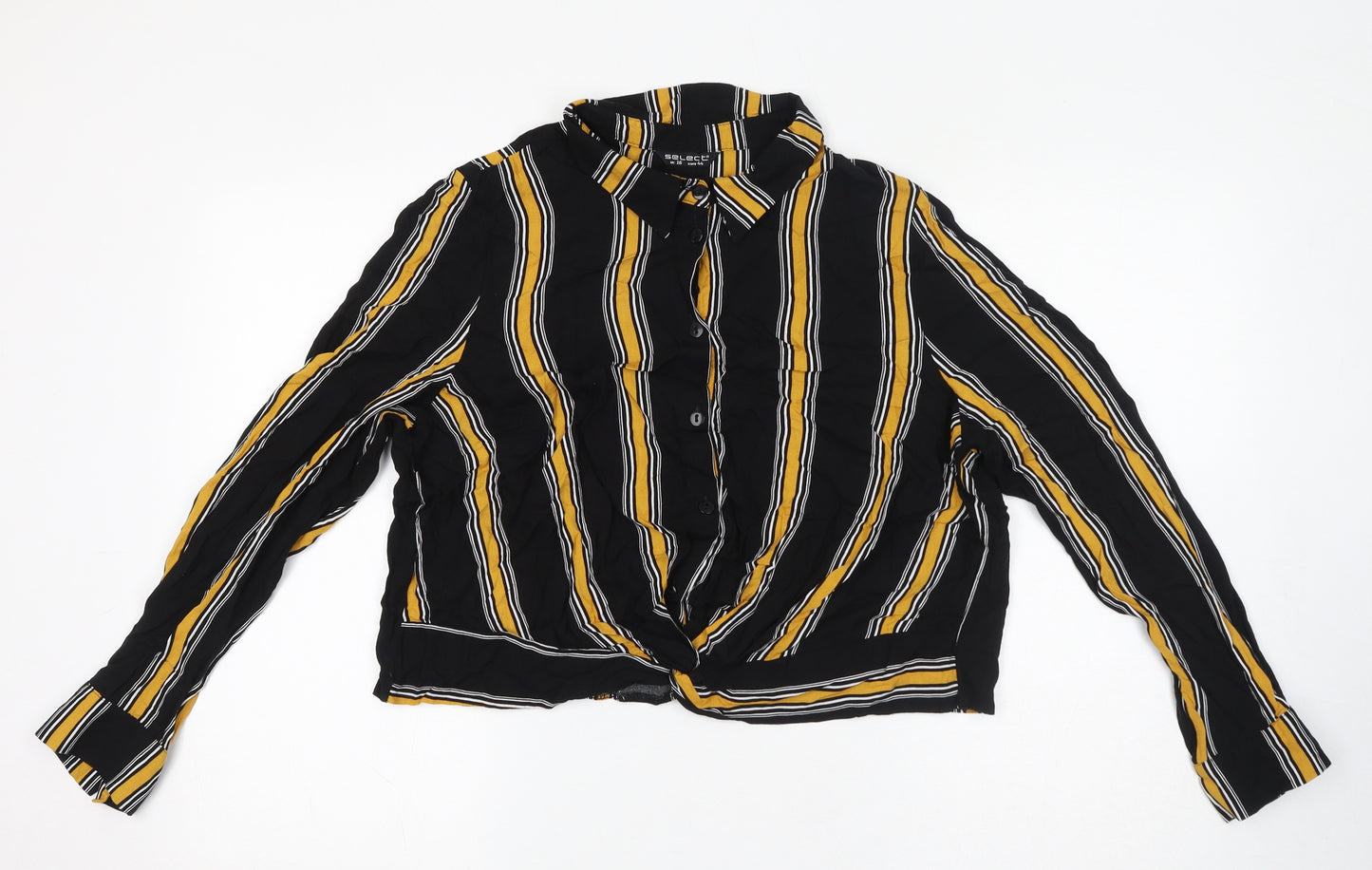 Select Womens Black Striped Viscose Basic Button-Up Size 16 Collared