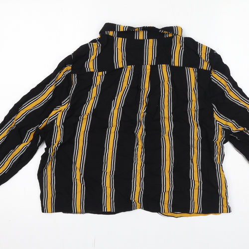 Select Womens Black Striped Viscose Basic Button-Up Size 16 Collared