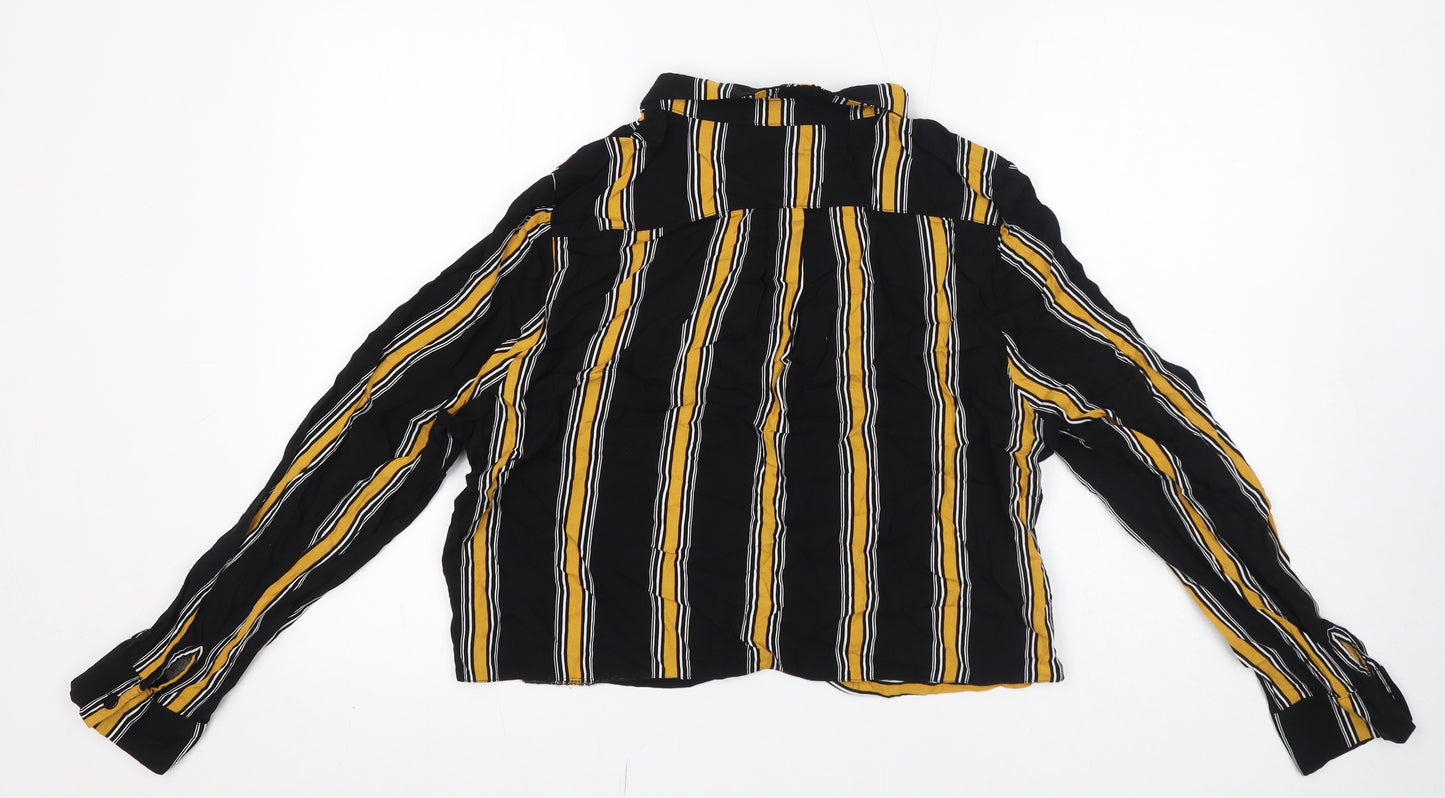 Select Womens Black Striped Viscose Basic Button-Up Size 16 Collared
