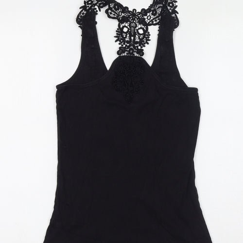 New Look Womens Black 100% Cotton Basic Tank Size 12 Scoop Neck