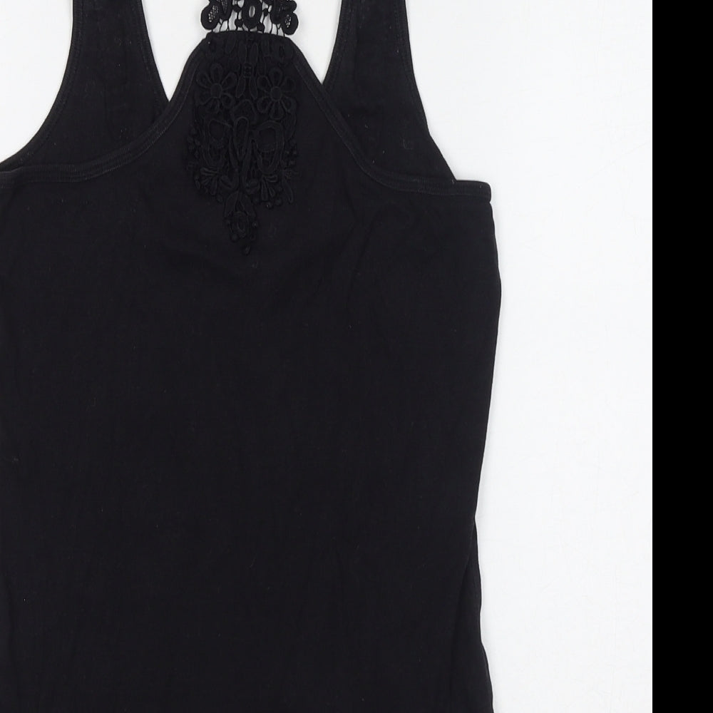 New Look Womens Black 100% Cotton Basic Tank Size 12 Scoop Neck