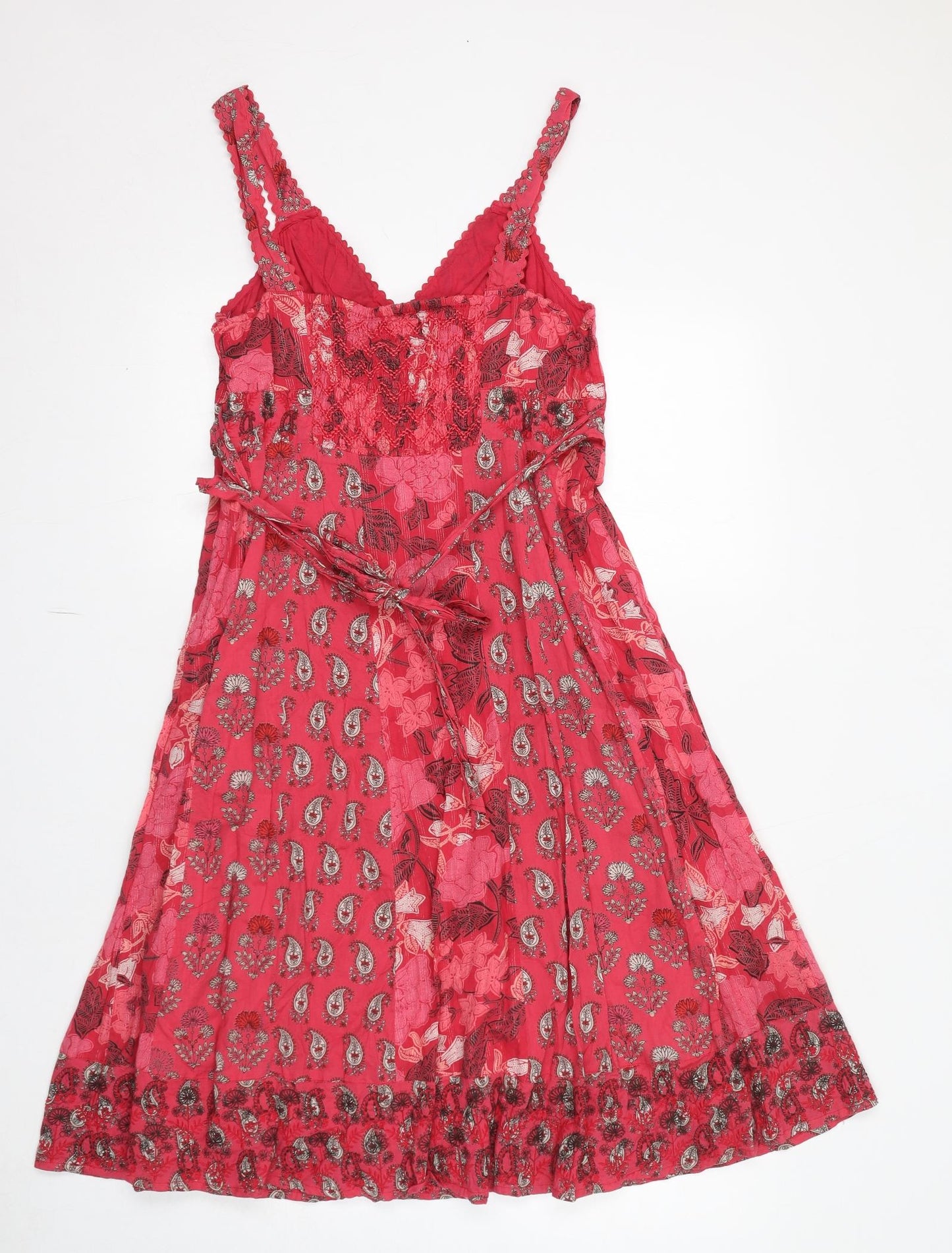 Monsoon Womens Pink Geometric 100% Cotton Slip Dress Size 14 V-Neck Zip