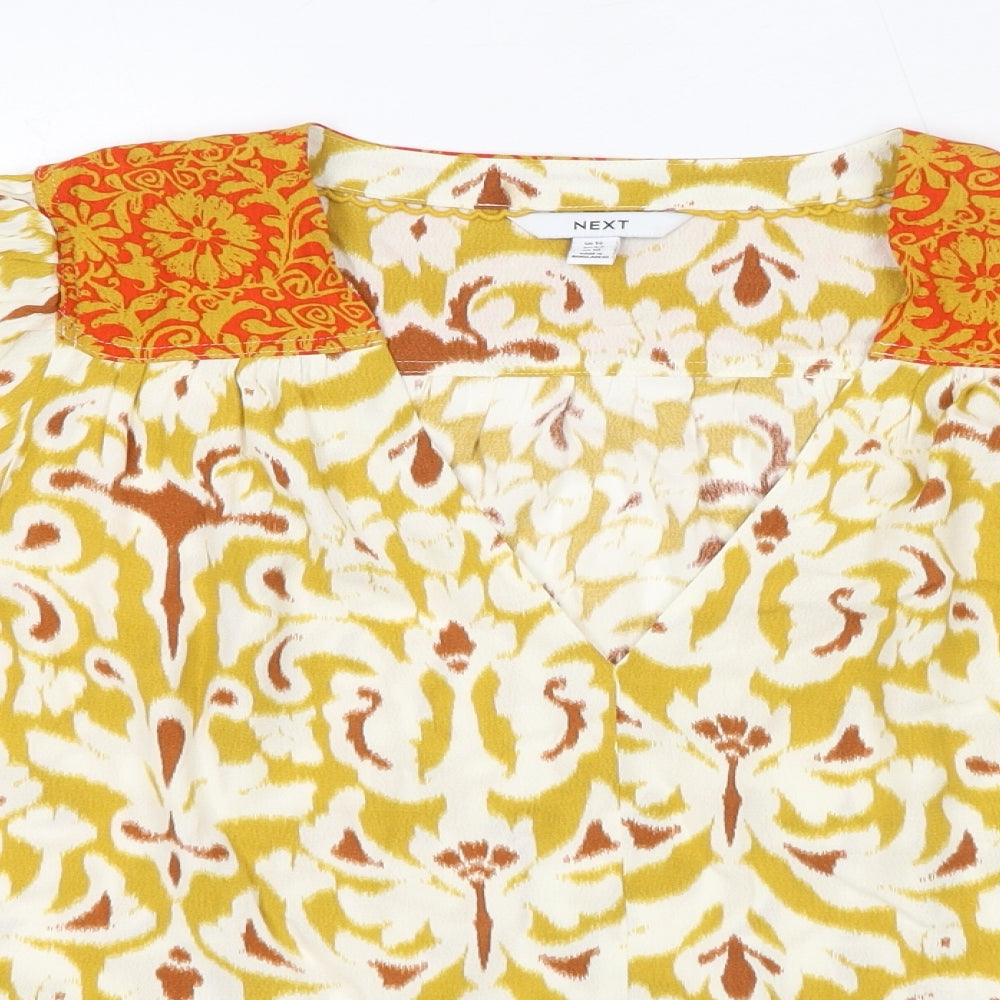NEXT Womens Orange Geometric Viscose Basic Blouse Size 14 V-Neck
