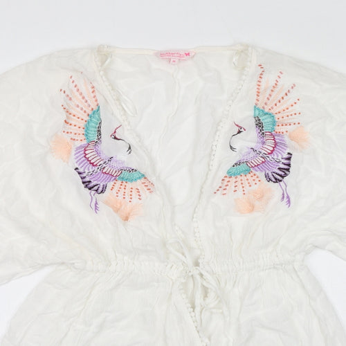 Butterfly Womens White Viscose Basic Blouse Size M V-Neck