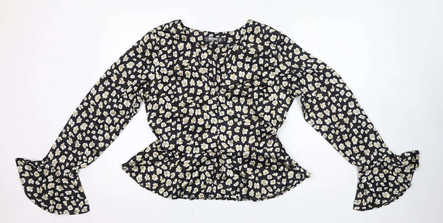 Missguided Womens Black Geometric Polyester Basic Button-Up Size 16 V-Neck - Peplum